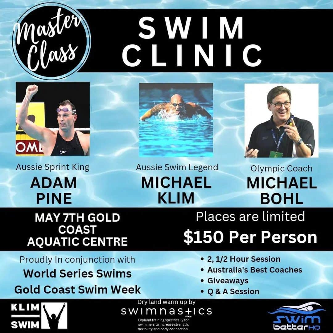 マイケル・クリムのインスタグラム：「We have some HUGE news!! We are very proud to announce in conjunction with @aussieswimcoach and the @worldseriesswims the next Gold Coast clinic will feature some of Australia's best! Your coaches will be yours truely @klimswim, Adam Pine @swimpine and @bohly01 Plus, a dryland warm-up session by @swimnastics_au ! This is our biggest clinic so far. Don't miss this!  Clinic the link in bio to book!  . . . . #swimmingcoach #swimminggirls #goldcoastliving #swimmers #klim #swimmingislife #swimmingtime #swimming #goldcoast #swimminglessons #goldcoastlife #swimmingpooltime #goldcoastmums #tagify_app #swimmerslife #swimmingclass #swimmingfun #swimmerlife #swimminglesson #swimminglife #goldcoastkids #swimmingtraining #goldcoastfitness #swimmingcarnival #swimmersofinstagram #swimmingmemes #swimmerforlife」