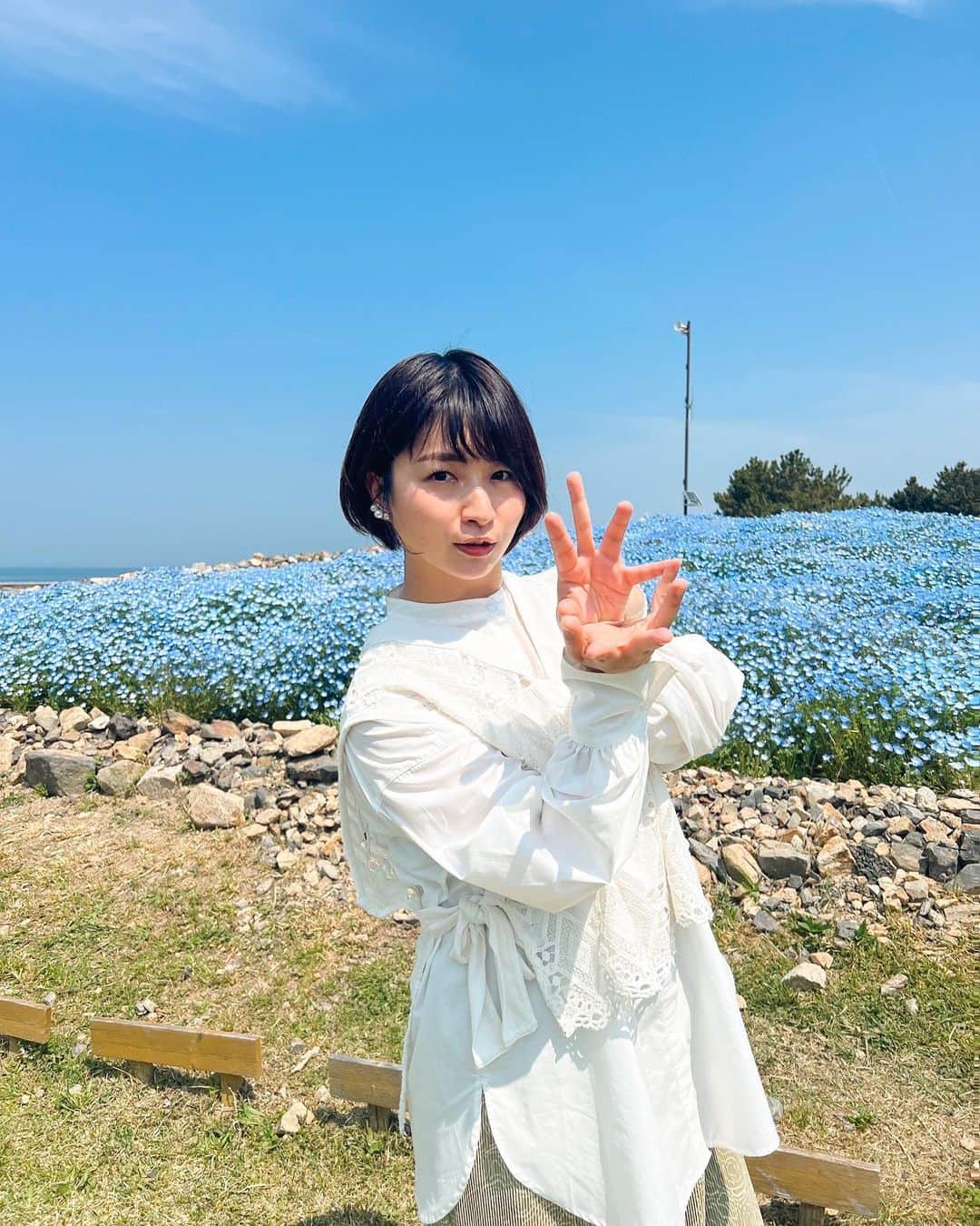 稲富菜穂さんのインスタグラム写真 - (稲富菜穂Instagram)「先週のliveニュース泉州📺 生中継先はせんなん里海公園からでした🎤  とにかく広くて海に近くて 自然を沢山感じられるし、遊具も大きくて 子供も大人もすんごく楽しめる素敵な場所！  そんなせんなん里海公園は、 今ネモフィラが見頃を迎えているのです👏  ネモフィラの青さと、空の青さと、 海の青さ、ブルーが詰まっているのです👏👏  ネモフィラだけじゃなく、 至る所に綺麗なお花たちがあるので 散策しながら花を愛でるのも最高です♩ プライベートでも行きたいなぁ🥺 最高な場所でした！！  #liveニュース泉州 #jcom #生中継 #せんなん里海公園 #海 #空 #青 #ネモフィラ #ネモフィラの丘 #満開」4月11日 11時19分 - inatomi74