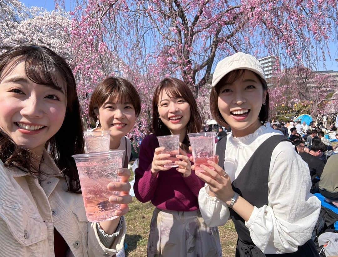 岩間瞳のインスタグラム：「＼お花見の記録🌸榴岡公園／  まだまだお花見シーズンが続いていますが ことしは本当にたくさん桜を眺めた年です😊  まずは仙台市の榴岡公園🌸 4年ぶりの桜まつり！ レジャーシートを敷いて 屋台に並ぶ美味しいごはんを食べながら みんなで綺麗な花を楽しんだ1日でした💐  キャスターのなるちゃん （ @narumi.sasaki1207  ぼりちゃん （ @fukabori_haruna ） ゆっこちゃん （ @_ueda_yukako_ ）と🌸  #宮城観光 #仙台観光 #宮城 #仙台 #花見 #花見スポット #お花見 #榴岡公園 #桜まつり 🌸🌸🌸」