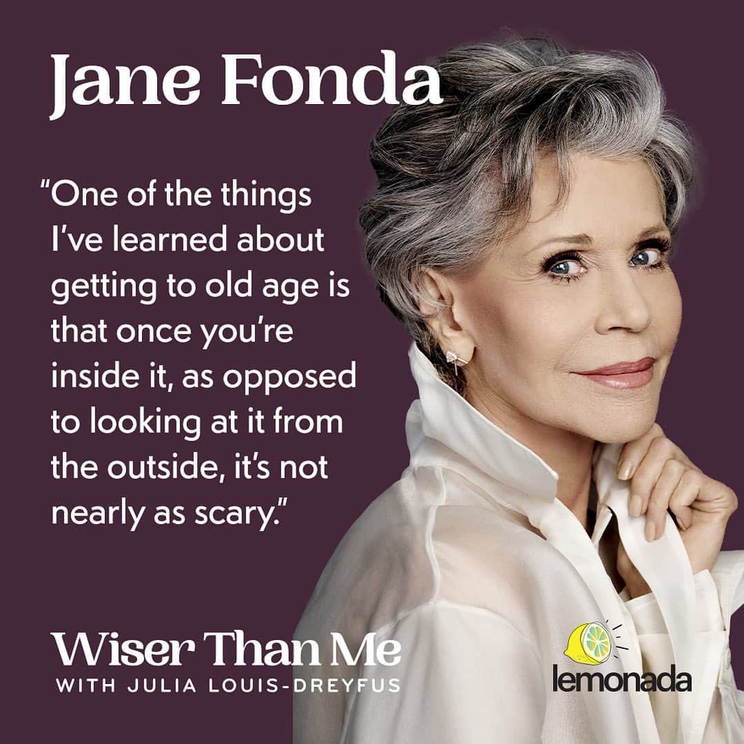 ジュリア・ルイス＝ドレイファスのインスタグラム：「On the Wiser Than Me premiere episode, Julia sits down with the one and only Jane Fonda. With a career spanning over six decades, Jane – now 85 – hits all the highlights: Staying fit at any age, fantasizing about funerals, getting heckled on set by Katharine Hepburn…and something about a fake thumb.  #wiserthanme」