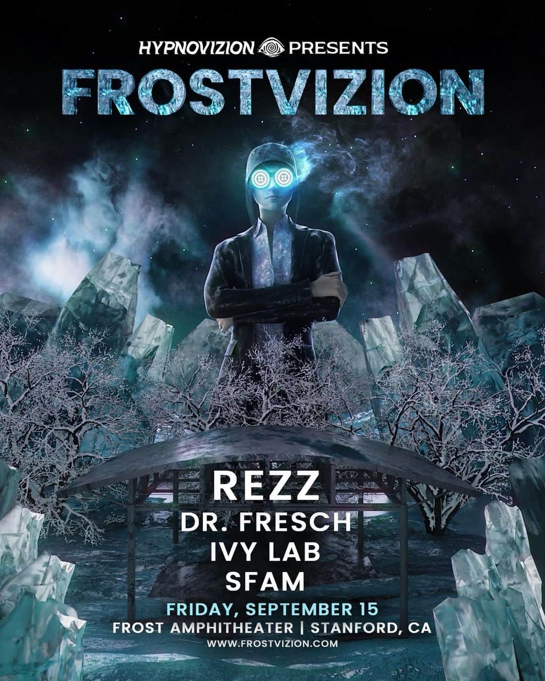 REZZのインスタグラム：「ANNOUNCING FROSTVIZION! First of a few major hypnovizion curated events…. Presale Thursday, onsale Friday! This venue is in my top 3 I’ve EVER played. Sold it out last year let’s do it again! Gonna level it Tf up  Register for presale at frostvizion.com」
