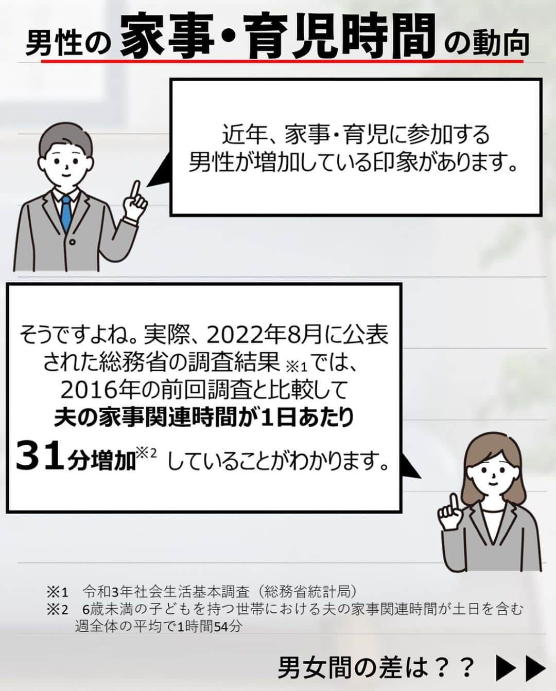 日本生命保険相互会社さんのインスタグラム写真 - (日本生命保険相互会社Instagram)「【#3分でわかる経済学コラム】 未就学児を持つ子育て世帯で、夫の家事関連時間は114分／週～少子化対策で注目される、夫の家事参加～  深刻化する日本の少子化の解決に男性の家事・育児参加がどう関係するのか… 更に詳しく知りたい方は、 ストーリーズのハイライトから日本生命のホームページへ！ ーーーーーーーーーーー 【3分でわかる経済学コラム】 日本生命のHPでは、社会の仕組みや経済の話など、 現代社会で生き抜くための、「これだけは覚えておきたい数字」についてご紹介しています。 HPには過去コラムも盛りだくさん！ 過去コラムは、日本生命HPの知る・楽しむからご覧ください。 ーーーーーーーーーーー   #家事 #育児 #子育て #育休 #男性育休 #少子化対策 #パパ #ママ #経済 #経済学 #ビジネス #金融教育　#情報収集　#お金　 #コラム　#勉強 #若者 #学生 #社会人1年目 #社会人  #会社員　#新社会人 #新入社員 #日本生命　#ニッセイ　#nissay　#今日と未来をつなぐ」4月11日 19時18分 - nissay_official