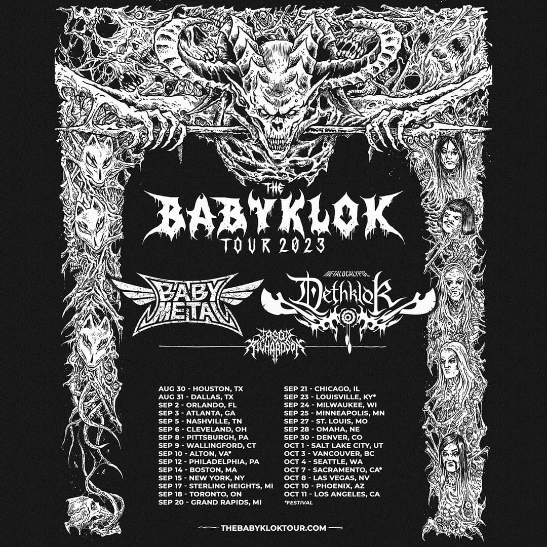 BABYMETALさんのインスタグラム写真 - (BABYMETALInstagram)「BABYMETAL & DETHKLOK @metalocalypse are heading out on #THEBABYKLOKTOUR with special guest @jasonreevesrichardson. Artist pre-sale tickets and VIP Packages begin today at 1:00PM local time using code THEOTHERONE. Public on-sale is Friday at 10:00am local time.  Get tickets and VIP at thebabykloktour.com」4月11日 23時00分 - babymetal_official