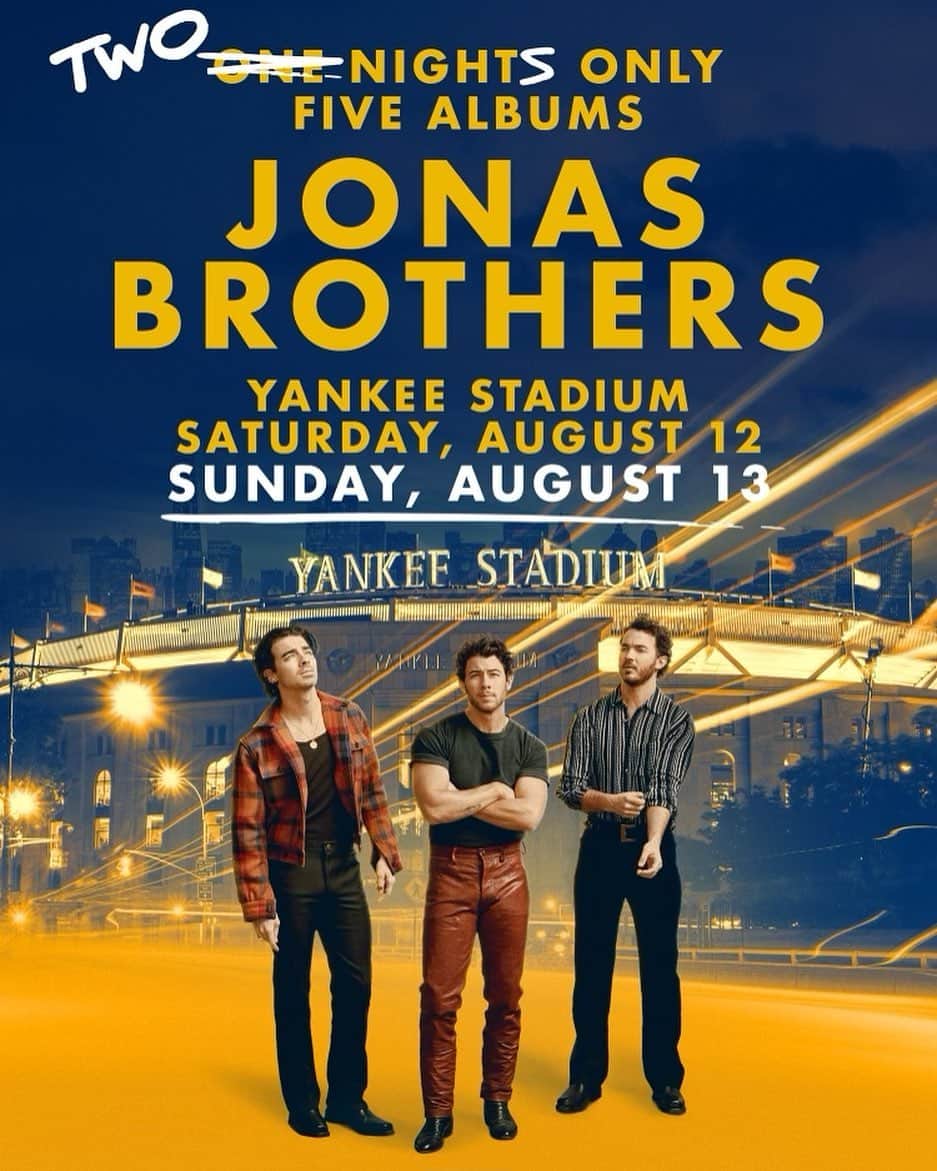 ジョー・ジョナスのインスタグラム：「New York!! We can’t believe the response to our show at @YankeeStadium, so we’re adding a second night on August 13th 🙌🏻」