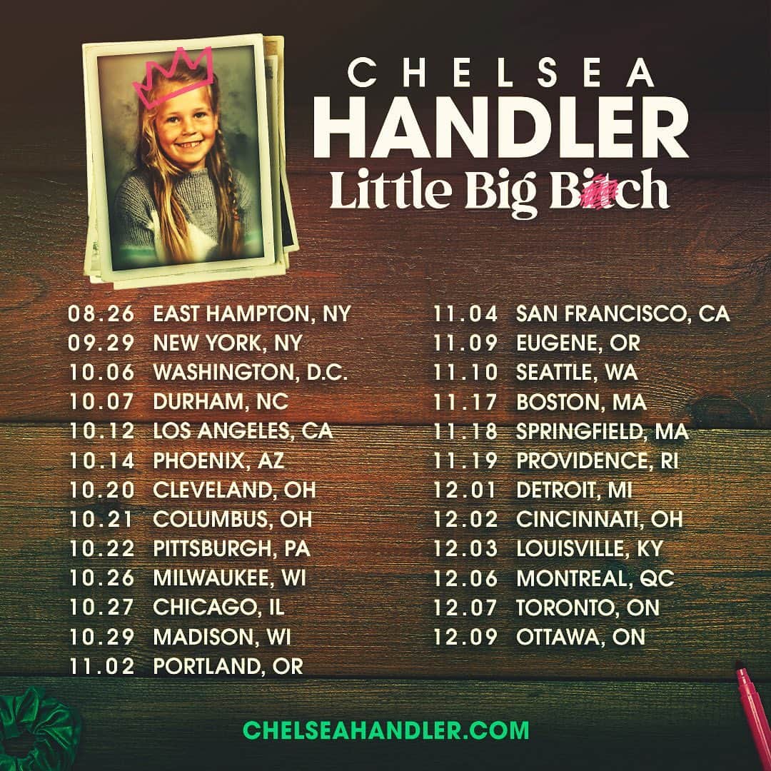 チェルシー・ハンドラーのインスタグラム：「25 NEW CITIES ADDED!  Presale available this Wednesday at 10am local time with code LITTLE on ChelseaHandler.com  Public onsale Friday at 10am local times.」