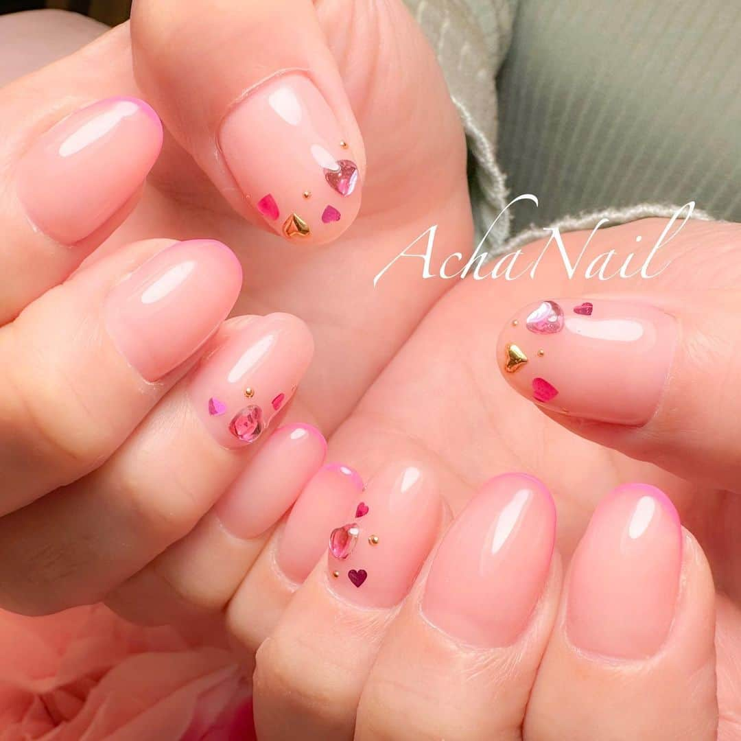 AchaNailのインスタグラム：「ガーリーなスキニーフレンチ💖 ⁡ https://ameblo.jp/acha-nail/entry-12797781145.html ⁡ #ネイル #ジェルネイル #フィルイン #フィルイン導入サロン #南池袋 #池袋 #池袋ネイルサロン #ネイルデザイン #スキニーフレンチ #ピンクネイル #ハートネイル #フレンチネイル #量産型ネイル #ピンク #ゆめかわネイル #Frenchnails #pinknails #skinnyfrench #heartnails #Nails #AchaNail #NailStagram #InstaNails #Nailart #JapaneseNailart #NailDesign #Gelnails #kawaii #네일 #日式美甲」