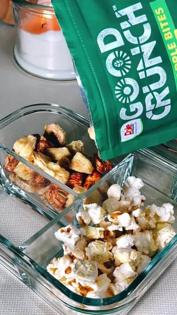 Dole Packaged Foods（ドール）のインスタグラム：「Packing snack boxes with @kellie_atkinson and our favorite crunchy snack, Dole Good Crunch. 🤤 This craveable snack is packed with flavor and nutrients and provides a very satisfying CRUNCH. Crunchy snacks don’t have to be unhealthy - #DoleGoodCrunch is made with all-natural fruit, and made with sustainably sourced, simple ingredients that are good for you AND good for the planet. Retrain your brain and stock up on Amazon now!」