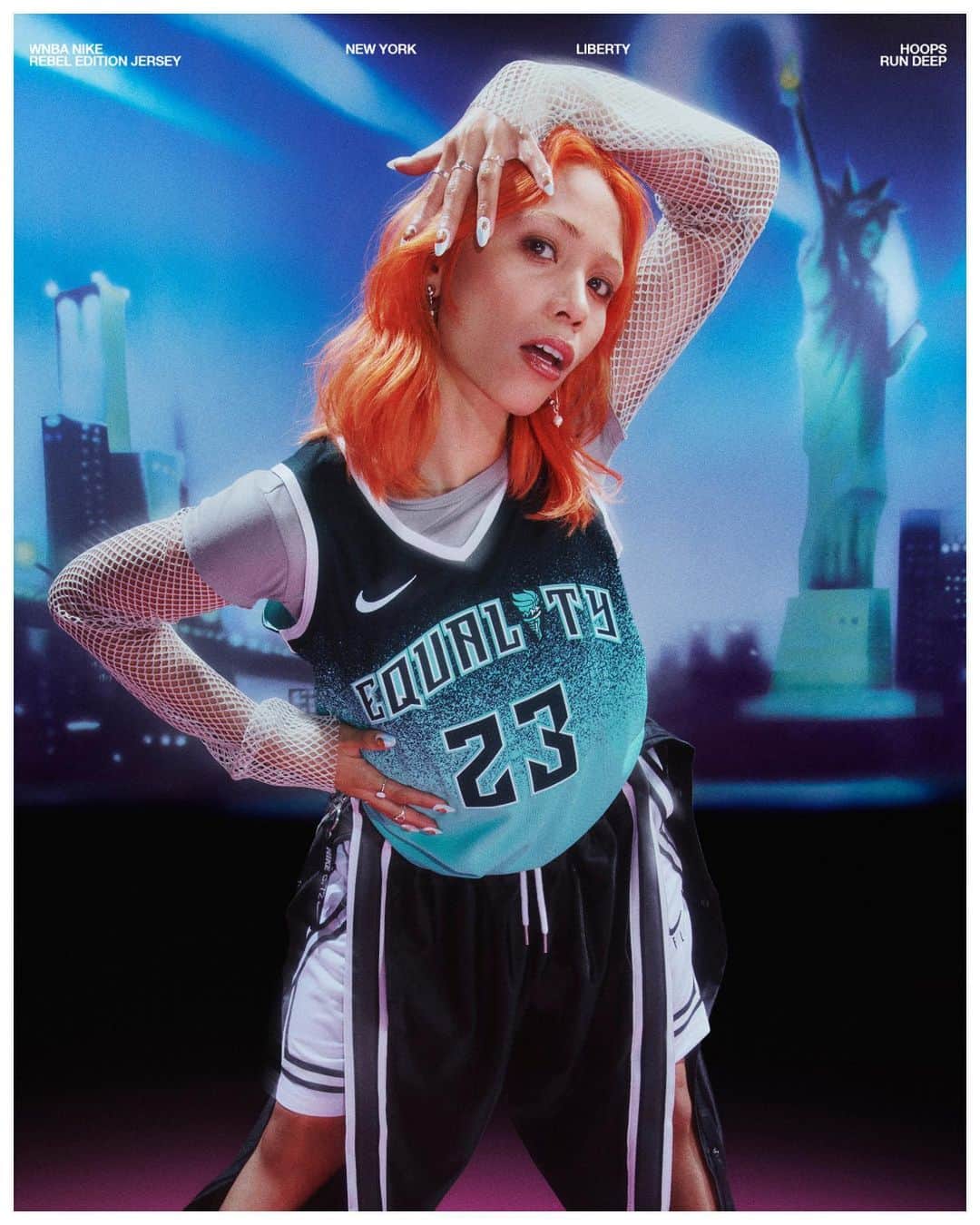 のインスタグラム：「Hoops run deep in NYC. 🗽🏀   Did you know women were hooping on organized teams in the city not long after the Statue of Liberty was unveiled?    The @NYLiberty Rebel Edition honors the hoopers who wouldn’t let anything hold them back from the game they loved. Tap to shop now.」