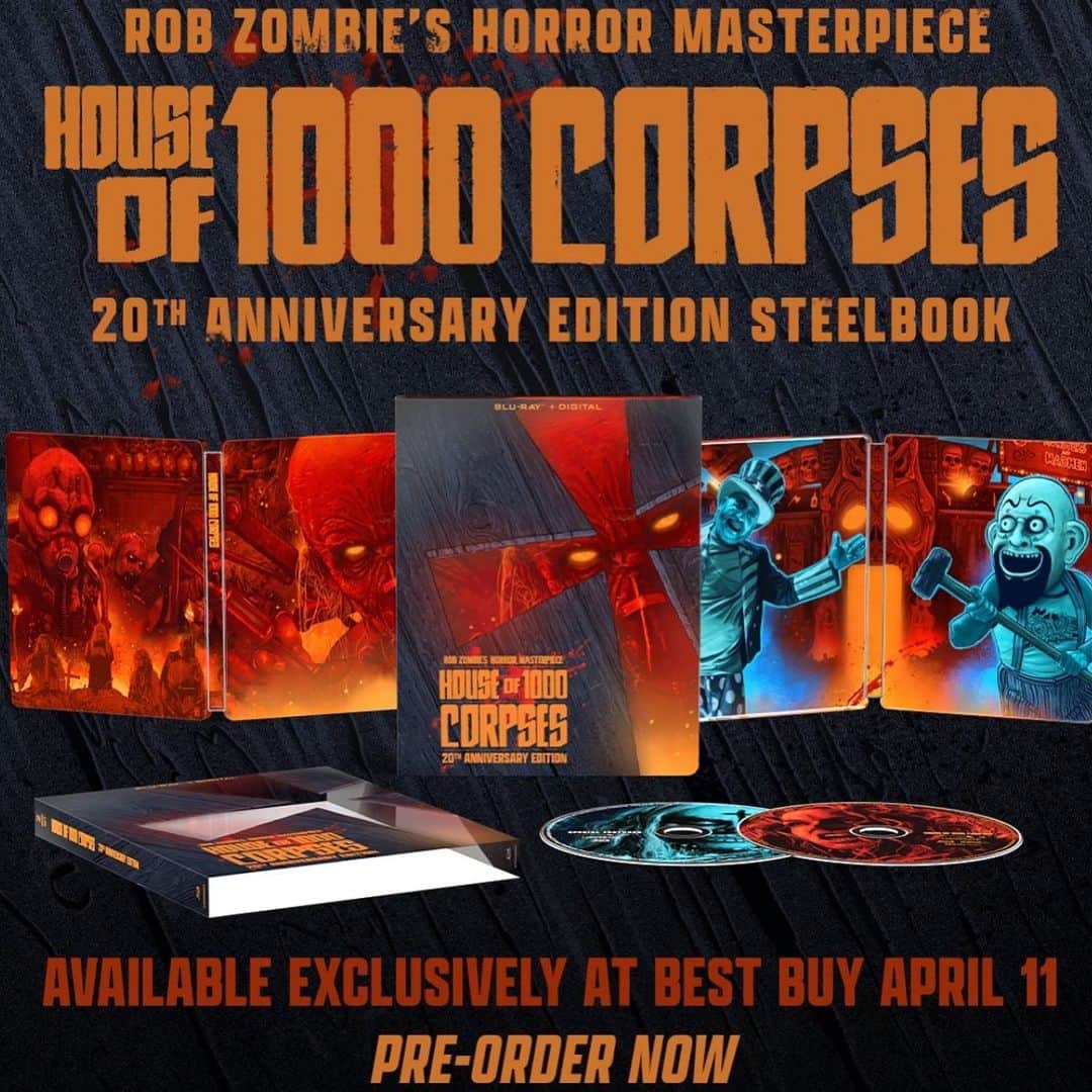 ロブ・ゾンビのインスタグラム：「The official HOUSE OF 1000 CORPSES Steelbook available exclusively at @bestbuy ! Get yours today! These will definitely sell out quick! #houseof1000corpses #robzombie #besybuy」