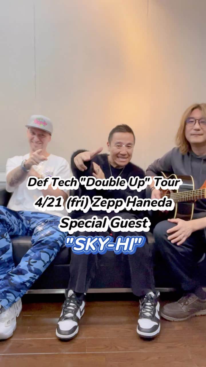 Def Techのインスタグラム：「Def Tech “Double Up” Tour 開催！ 初の対バンツアーに豪華アーティストが集結！  Def Tech Shen & Micro with Nagachoで、 ”SKY-HI” - LUCE をワンフレーズ！  NEXT… 2023年4月21日(金) Zepp Haneda Special Guest : SKY-HI @skyhidaka  @skyhi_staff   Can’t wait! Put your hands up!! ✨🙌🏻🙋🏻‍♂️🙋🏼‍♂️🙌🏻✨  ▼Def Tech “Double Up” Tour Special Guest Nulbarich / yama / Creepy Nuts / SKY-HI  ▼公演日程 2023年4月1日(土) Zepp Nagoya Special Guest : Nulbarich  2023年4月6日(木) Zepp Fukuoka Special Guest : yama  2023年4月7日(金) Zepp Namba Special Guest : Creepy Nuts  2023年4月21日(金) Zepp Haneda Special Guest : SKY-HI  ▼チケット一般発売中！ https://deftech.jp/doubleuptour2023/  ▼チケット 通常チケット6,800円(税込)  ▼Def Tech Official ・YouTube｜https://www.youtube.com/c/deftech ・Facebook｜https://www.facebook.com/DefTechJP ・Instagram｜https://www.instagram.com/deftech/ ・Twitter｜https://twitter.com/Def_Tech ・Tik Tok｜https://www.tiktok.com/@deftech_official  #DefTech @microfromdeftech  @shen037   ▼Team Def Tech @nagacho_gt  @djhirakatsu  @kumaigoro  @kazuki_isogai  @dubmasterx  Photo & Movie｜@umi_hayato  SNS Photo & Movie｜ @sana_0811_   #DefTech #micro #shen #Nulbarich #yama #CreepyNuts #SKYHI   ▼Special thanks @_toshiyukikobayashi_  @corner_designed   ▼Support “URBAN ISLAND SOCIETY” @urbanislandsocietyjapan  -URBAN ISLAND SOCIETY RYUKYU- @urbanislandsociety_ryukyu  -URBAN ISLAND SOCIETY BLUE VALLEY- @urbanislandsociety_bluevalley  -URBAN ISLAND SOCIETY- @urbanislandsociety」