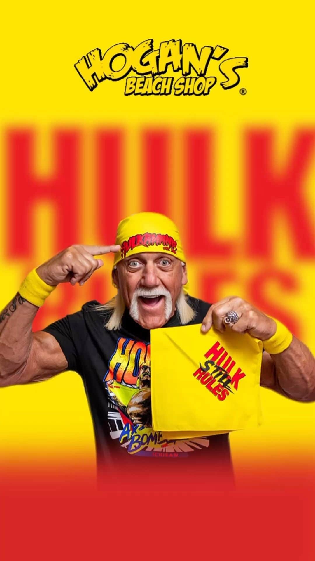 ハルク・ホーガンのインスタグラム：「Check out @hogansbeachshop Website for the Latest Hulkamania Apparel❗️Visit in store or Online (Link in bio)  🌐Link:  https://hogansbeachshop.com」