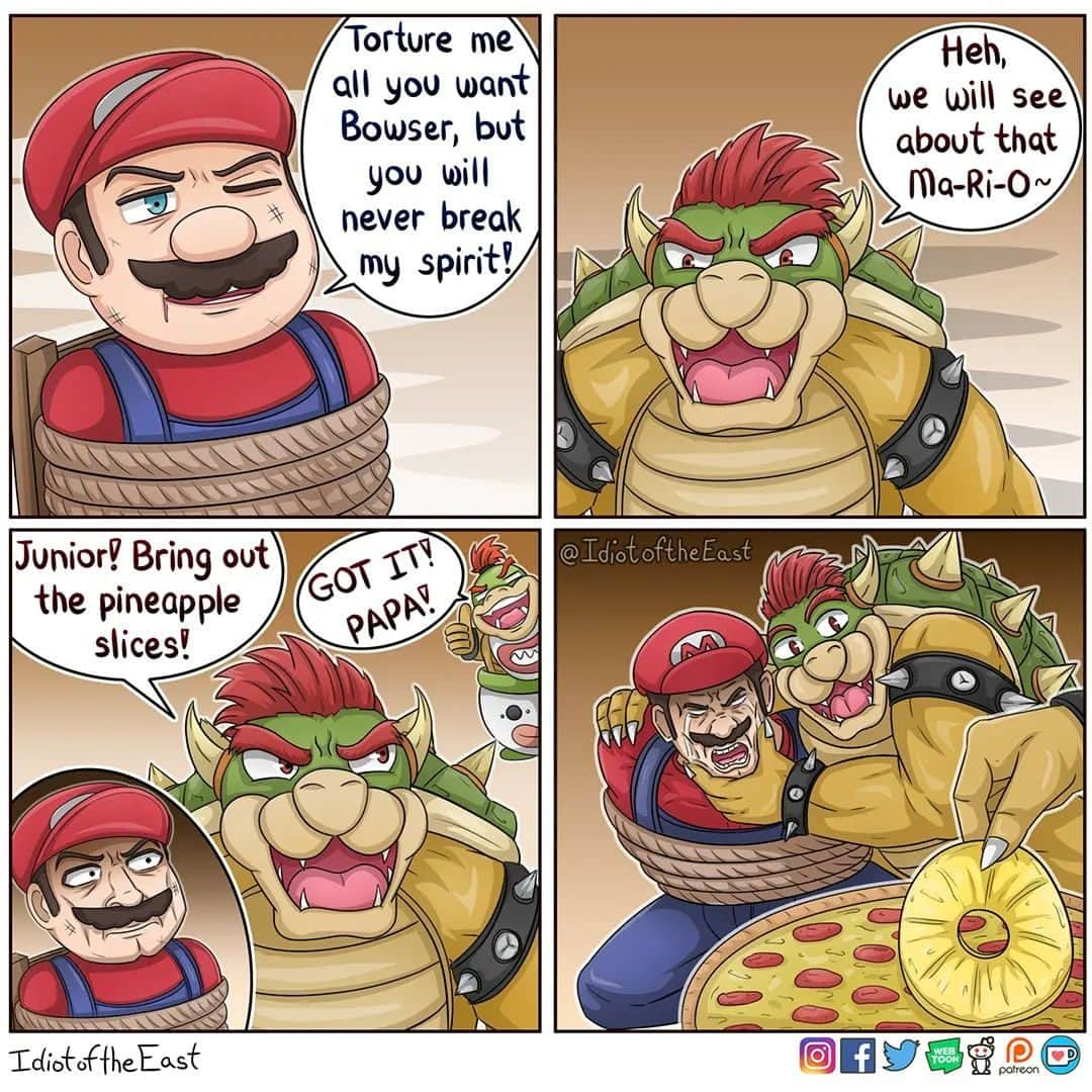 9GAGさんのインスタグラム写真 - (9GAGInstagram)「"I fear no man, but pineapple, it scares me"  ✍🏻 @idiotoftheeast  -= #mario #bowser #supermariobros #pineapplepizza #italian #comic #9gag」4月12日 7時00分 - 9gag