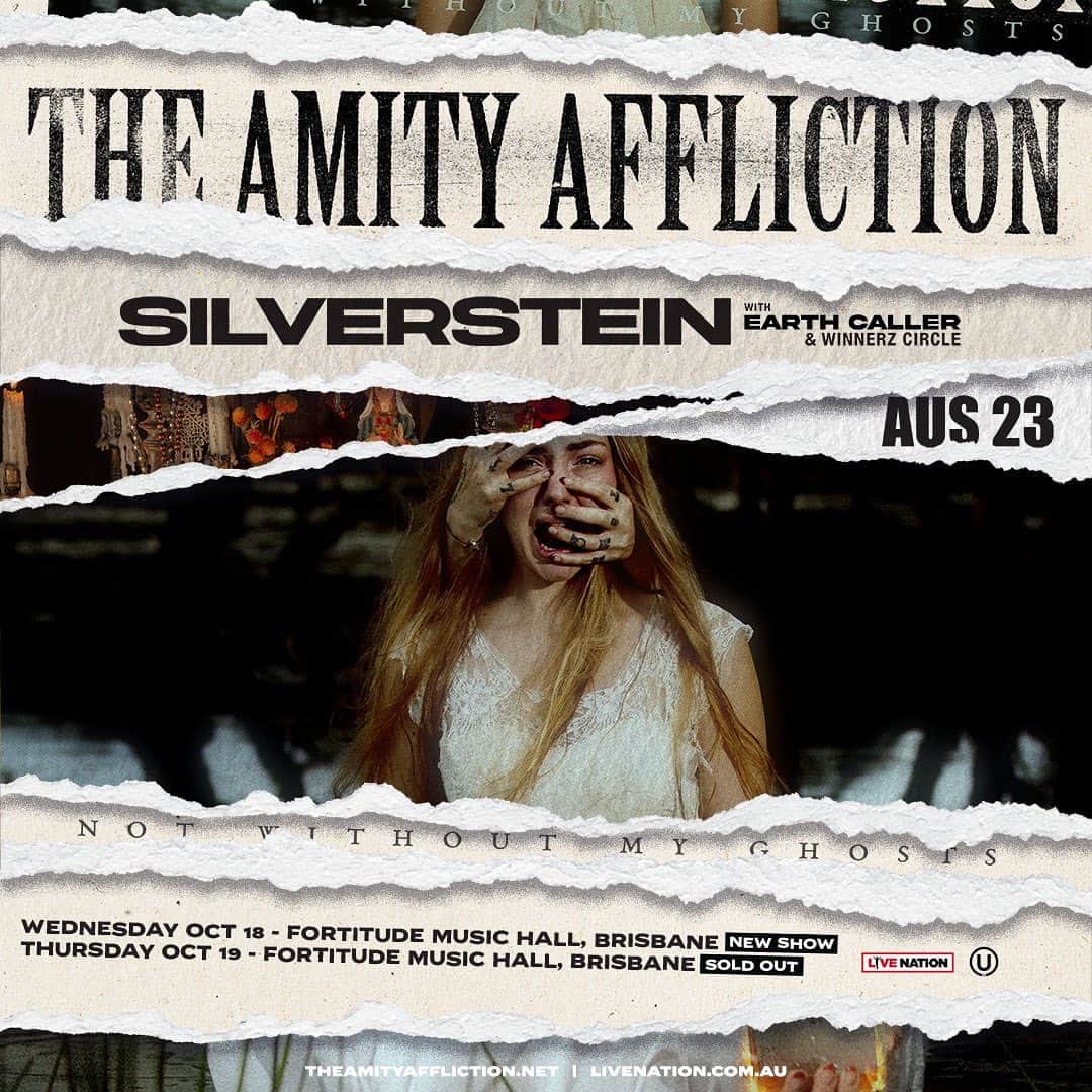 The Amity Afflictionのインスタグラム：「First Brisbane show is sold out 🎉🎉Second show added on Oct 18th.  🎫Tickets at the theamityaffliction.net  With @silverstein, @earthcaller & @only1winnerzcircle」
