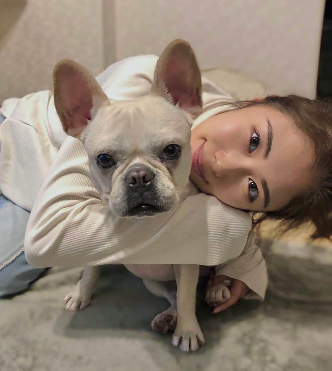 澤井玲未のインスタグラム：「🐷とまったり☕️🌿 #おうち時間 #フレブル#犬のいる暮らし #ぶひぶひ倶楽部公式」