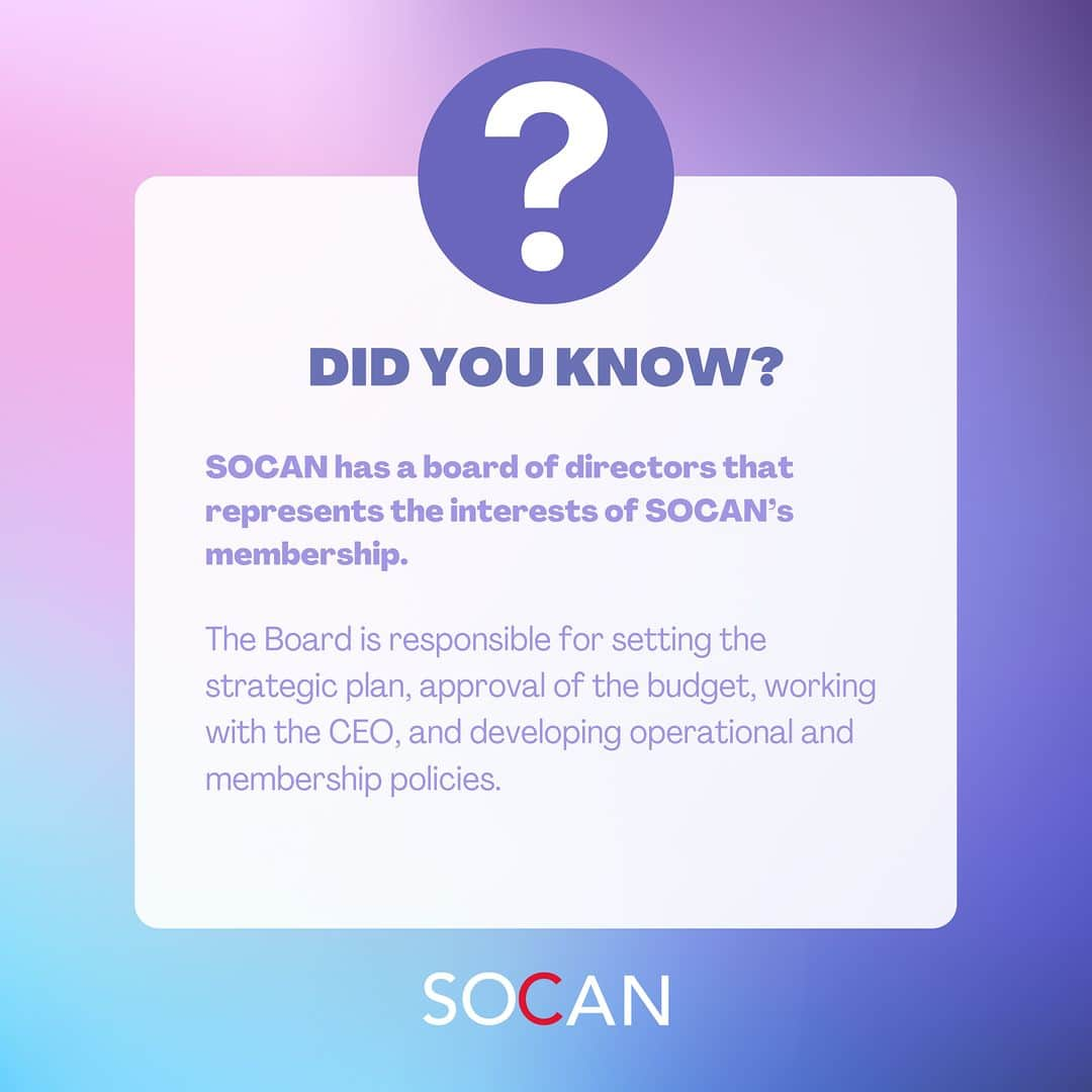 SOCANのインスタグラム：「Learn more about the SOCAN Board of Directors in our link in bio ~」