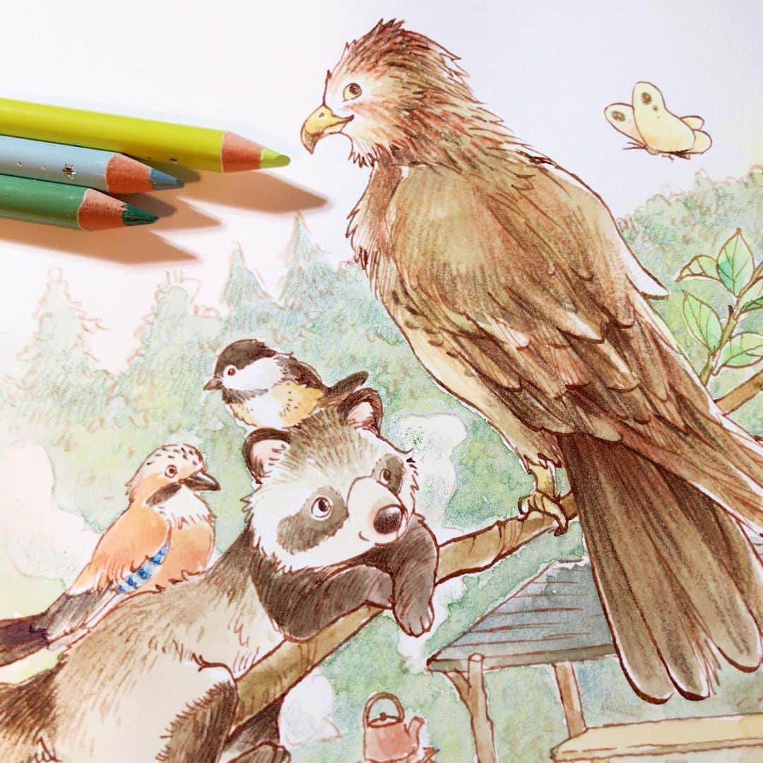 イラストレーター山崎牧子さんのインスタグラム写真 - (イラストレーター山崎牧子Instagram)「Arrtx 126 SATURATED COLORS  Arrtxさんの126 Colors色鉛筆 を使用して、水彩画を仕上げて みました。 青、赤、黄、茶、系統それぞれの ハーフトーンの揃えが素敵✨ 使ってみたい色がたくさん ある中で、今回は動物たちの毛並み と、背景の森の色を選び、 やわらかくのせてみました。  #arrtx#coloring#colorpencil#artwork#coloriage#illustration#makikoinatome#色鉛筆#塗り絵#イラスト#イラストレーション#いなとめまきこ#大人の塗り絵」4月12日 14時48分 - makiko.inatome