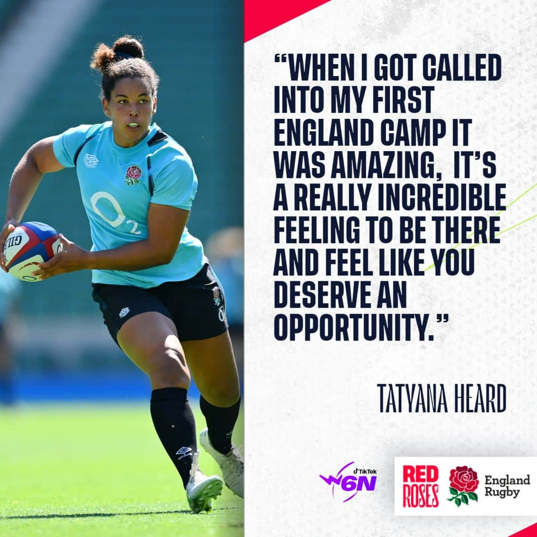 ラグビーイングランド代表のインスタグラム：「🎧 𝗣𝗢𝗗𝗖𝗔𝗦𝗧  Listen as @tatyanaheard12 talks about her journey back to international rugby after injuries, her job working for Asda during the COVID-19 pandemic, being proud of her roots in Yorkshire and her new found joy of reading in her own company (𝙡𝙞𝙣𝙠 𝙞𝙣 𝙗𝙞𝙤). #RedRoses」