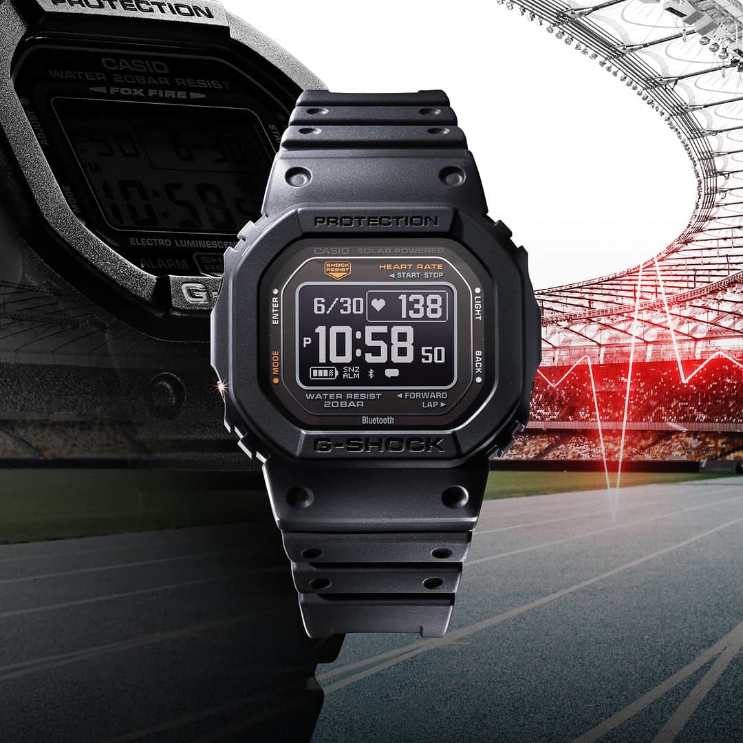 のインスタグラム：「G-SQUAD DW-H5600  スポーツライン「G-SQUAD」から、心拍計測が可能な光学式センサーを搭載したDW-H5600シリーズが登場します。加速度センサー等のワークアウトに役立つ機能はもちろんのこと、視認性の高い高精細MIP液晶や、USBやソーラー充電にも対応し、日常的なシーンでの実用性も追求しています。発売は5月、ご期待ください。  From the G-SQUAD sports line comes the DW-H5600 series equipped with a heart rate sensor. In addition to the useful functions for workouts, the watches also have convenient features for everyday life such as MIP LCD with high visibility and USB/solar charging etc.. Coming soon in May.   DW-H5600-1JR DW-H5600-2JR DW-H5600MB-1JR DW-H5600MB-2JR DW-H5600EX-1JR  #g_shock #g_squad #dwh5600 #smartwatch #athleisure #traininggear #training #running #workout #watchoftheday」