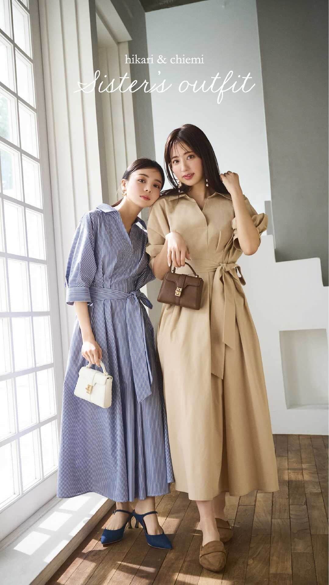 NATURAL BEAUTY BASICのインスタグラム：「Sister’s outfit NATURAL BEAUTY BASIC  愛甲千笑美さんと、ひかりさん、 人気の姉妹がNBBのファッションシュートで初共演！  おそろいのワンピースに、 ラインやディテールをリンクさせたシミラーコーデ… フォトジェニックな姉妹の着こなしは必見。  Sサイズさんでもバランスのいいスタイリングが叶う、 ひかりさん着用のpetit size collectionにも注目です。  詳しくはプロフィールのURLから webカタログをぜひチェックしてみてください♪  #愛甲千笑美 さん #愛甲ひかり さん #姉妹コーデ #リンクコーデ #双子コーデ #春カラー #ニットワンピース #ワンピースコーデ #チェックワンピース #お出かけコーデ #オフィスコーデ #オフィスカジュアル #通勤コーデ #大人可愛い #カラーコーデ #着回しコーデ #きれいめカジュアル #ベーシックコーデ #ベーシック #ナチュラルコーデ #トレンドスタイル #シンプルコーデ #ナチュラルビューティーベーシック #naturalbeautybasic」