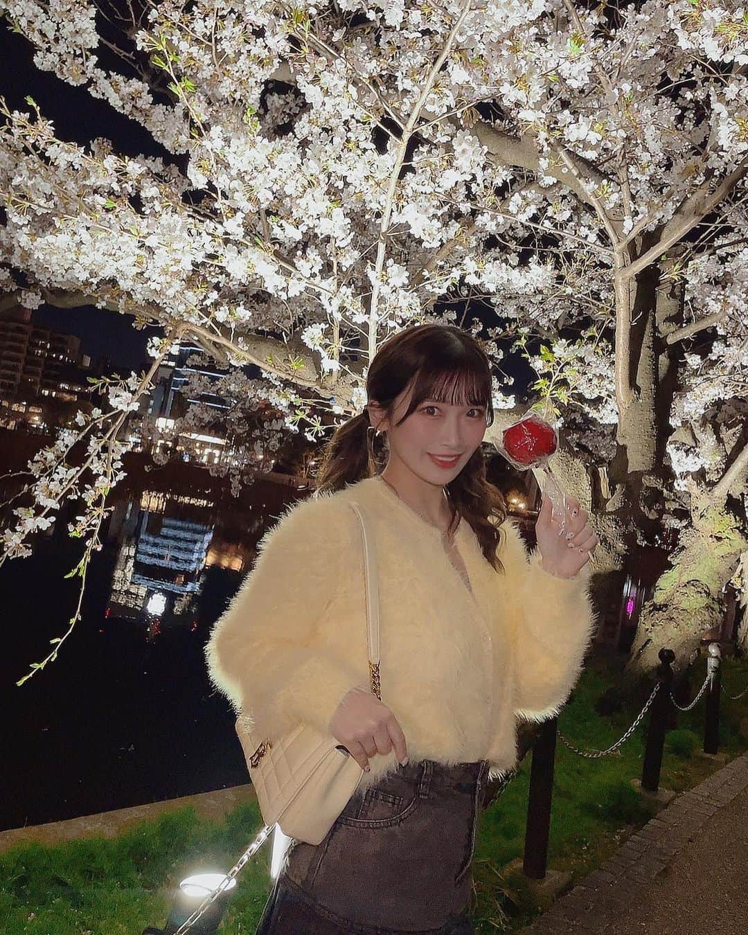 美園和花のインスタグラム：「上野で夜桜🌸葉桜🍃  #夜桜 #上野 #🌸」
