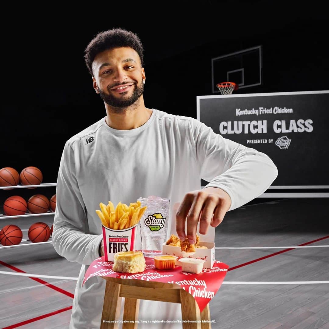 ケンタッキーフライドチキンのインスタグラム：「Welcome to Clutch Class. We’re teaming up with Jamal Murray and @starrylemonlime to bring you the ultimate flavor combo: KFC Chicken Nuggets and Starry. Get Jamal’s meal on the KFC app or on KFC.com (link in bio) 🍗 🏀 🍋」
