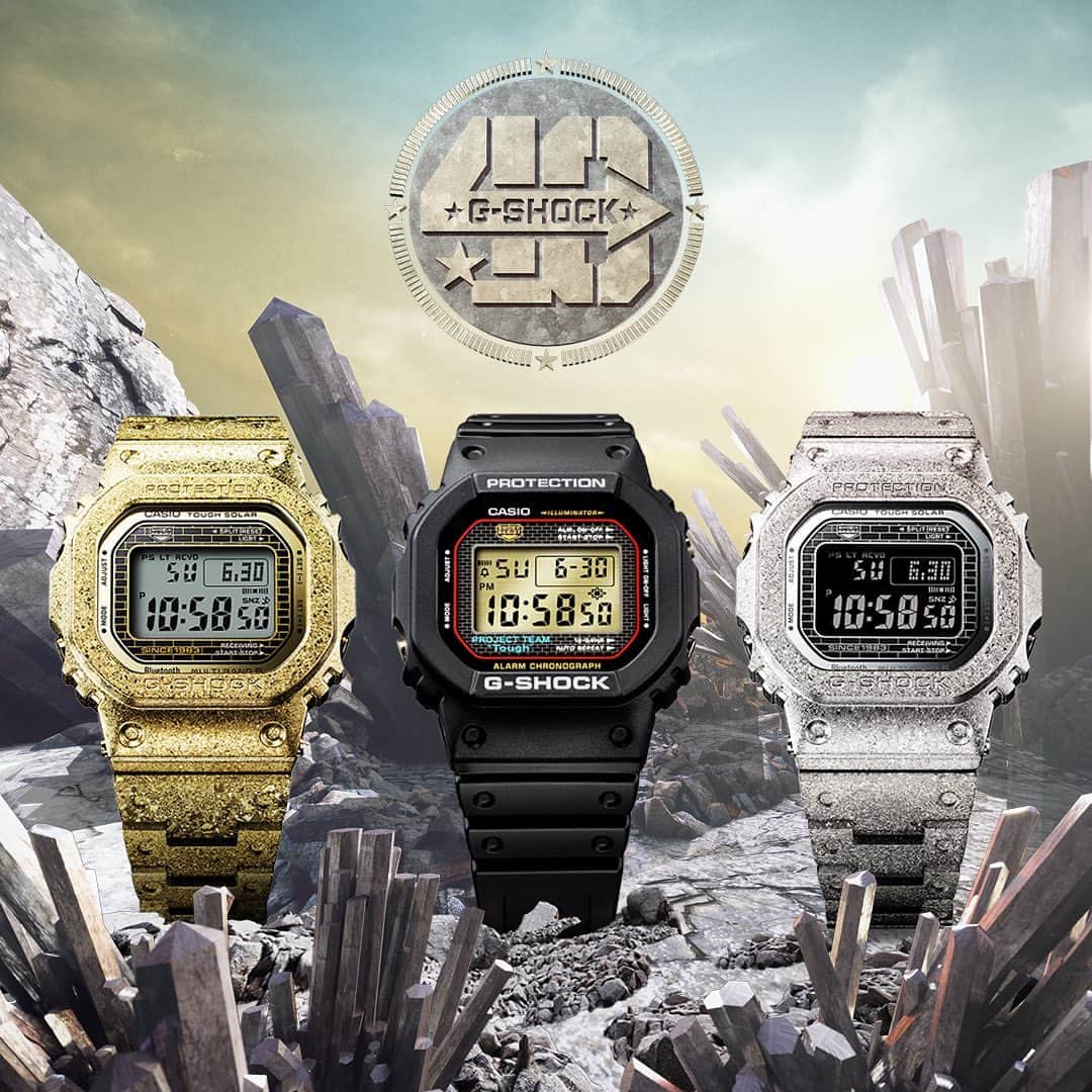 G-SHOCKのインスタグラム：「Our very first G-SHOCK is being revamped for our 40th anniversary 👏  Combining stainless steel recrystallisation and deep-layer hardening processes, these timepieces are bringing unparalleled toughness. 💪  ⌚️: DW5040PG-1, GMWB5000PS-1, GMWB5000PG-9  #GSHOCK #gshockwatch #menswatch #gshocklover #watchoftheday #stainlesssteel」