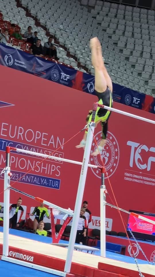 エリザベト・ザイツのインスタグラム：「European bars champion Eli Seitz 🇩🇪 scores 14.400 in qualifications at #Antalya2023, most likely securing herself a spot in the final with the third best score so far!  #artistic #gymnastics」