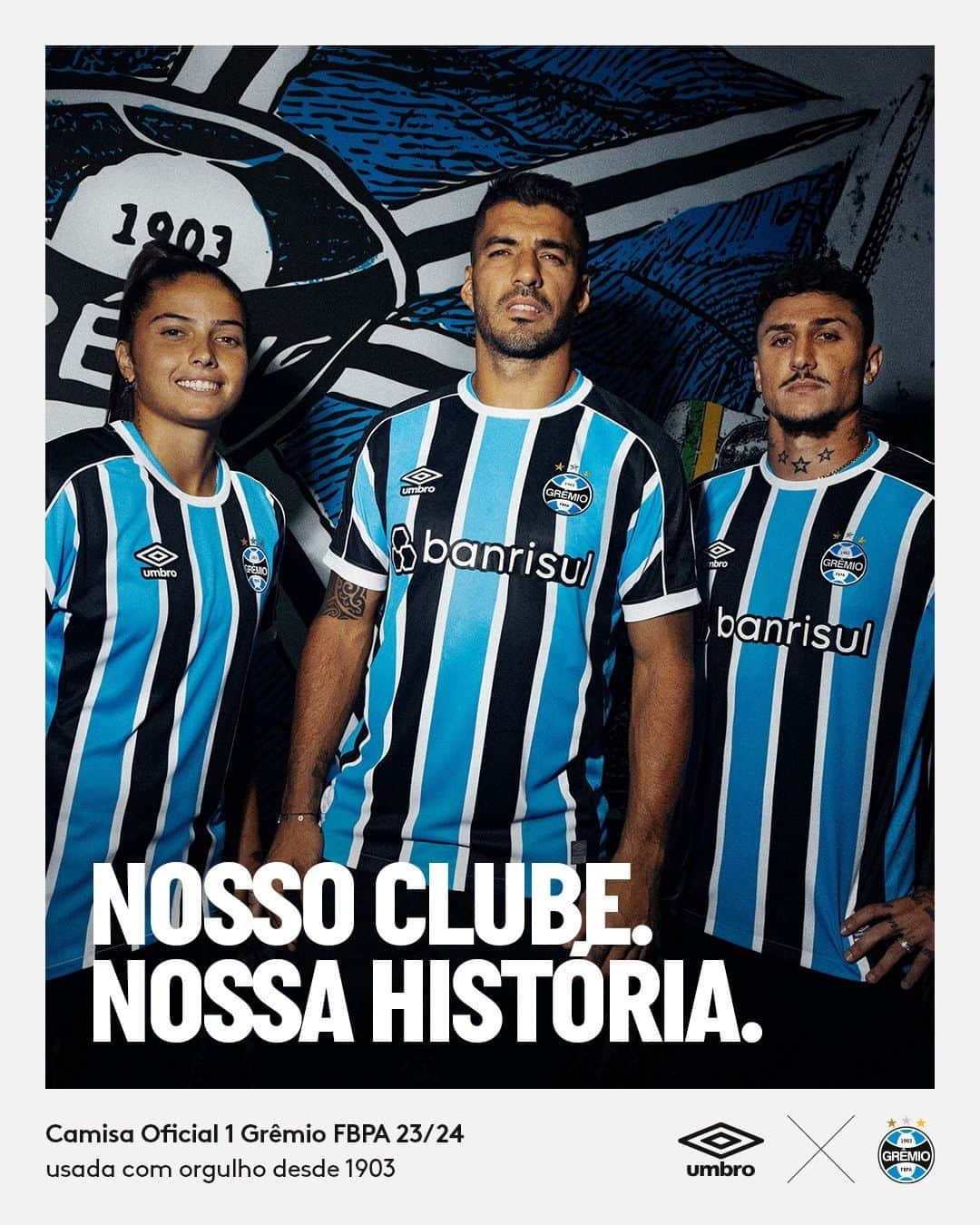 UMBROのインスタグラム：「Our Club. Our History.  @gremio 23/24 Home jersey. Worn with pride since 1903.  Available from 13.04.23 via umbro.com.br  #umbro #gremio #thisisourgame」