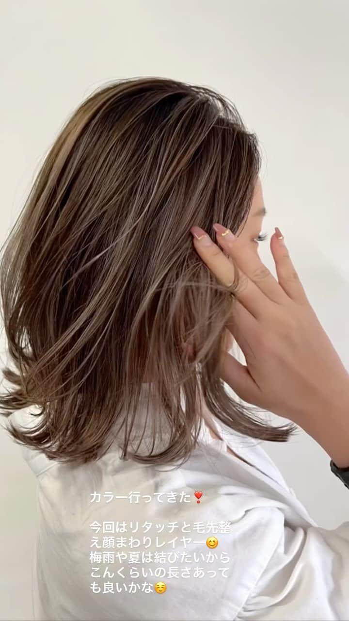 ETSUKOのインスタグラム：「リタッチだけでも十分だった❣️梅雨、夏は結びたいからこんくらいの長さで毛先整えて顔まわりレイヤー🫡  #ショートボブ#ヘアスタイル #ヘアアレンジ #ヘアカラー #ロブ#ボブ #カラー #アレンジ #ヘアサロン #髪型 #バレイヤージュ#アッシュ#アッシュカラー #アッシュベージュ#トリートメント#ハイライト#艶々#美容室 #hair #hairstyle #hairmake #hairarrange」