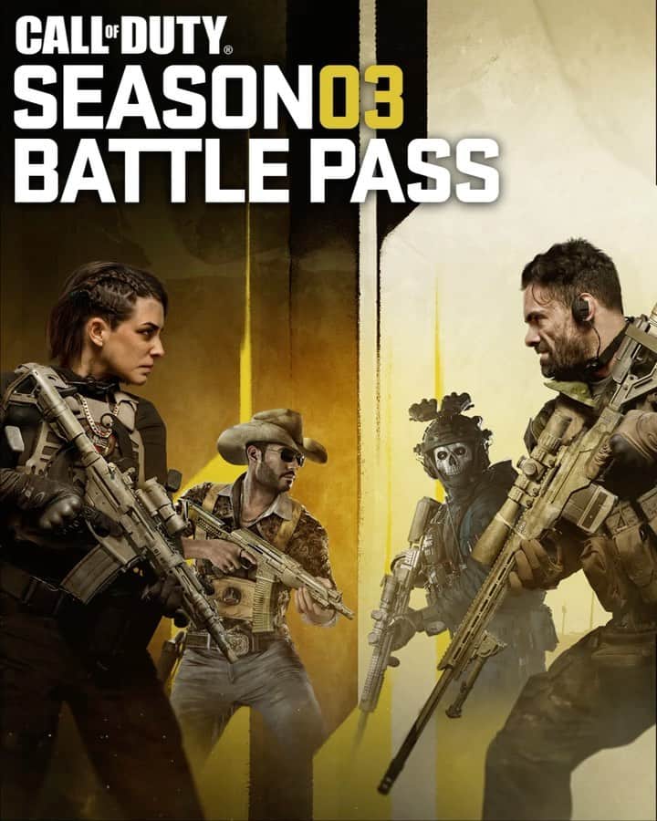 Call of Dutyのインスタグラム：「Lines have been drawn in Season 03 Battle Pass, available now 🔥  Navigate through a divided Battle Pass Map as former comrades-turned-foes Alejandro and Valeria fight through the streets of Al Mazrah.」