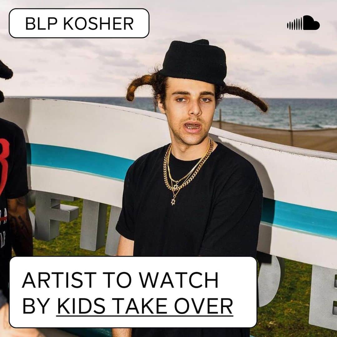 サウンドクラウドのインスタグラム：「This week's @kidstakeover artist to watch is @blpkosher -- Hailing from Broward County, Florida, BLP Kosher's unique flow and wordplay are making waves across the internet. Stream his latest single "Mazel Tron" in collaboration with @babytron at the link in bio 😈」