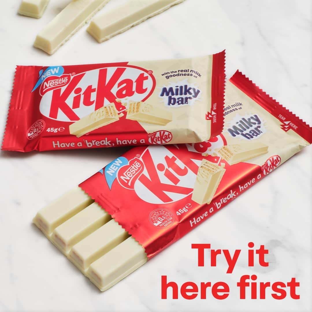 7-Eleven Australiaのインスタグラム：「Try the KitKat Milkybar first at #7ElevenAus. Enjoy crisp wafer fingers covered in the delicious Milkybar white chocolate, you know and ❤️」