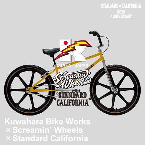 スタンダードカリフォルニアさんのインスタグラム写真 - (スタンダードカリフォルニアInstagram)「Kuwahara Bike Works × @screaminwheels × Standard California NOVA 24 Pre-Orderの予約販売が本日よりスタートです。   Kuwahara Bike WorksにScreamin' Wheels × Standard Californiaで別注した24inch BMX、NOVA 24です。 往年のモデル"NOVA"を彷彿とさせるループエンドのフレームに、Made in USAのSkyway "Tuff Wheel Ⅱ"の組み合わせ。 クランクは軽量なアルミCNC製の3ピースです。 フレームカラーはイエロー、KuwaharaロゴはブラウンでStandard Californiaカラーに。 フロントフォークはクロームメッキです。   Price ￥137,500 (税込)   予約締め切りは4/21 (金) 24:00です。  Kuwahara Bike Works × @screaminwheels × Standard California NOVA 24 Pre-Order has started from today untill Apr. 21st.   Please check it on our website.   @standardcalifornia @standardcalifornia_movie   #standardcalifornia #スタンダードカリフォルニア #kuwahara #screaminwheels #oldschoolbmx #vintagebmx #oldbmx #kuwaharabmx #kuwahara24 #screaminwheels #internationalshipping  #overseasshipping #worldshoppingjp #worldshopping」4月13日 12時15分 - standardcalifornia