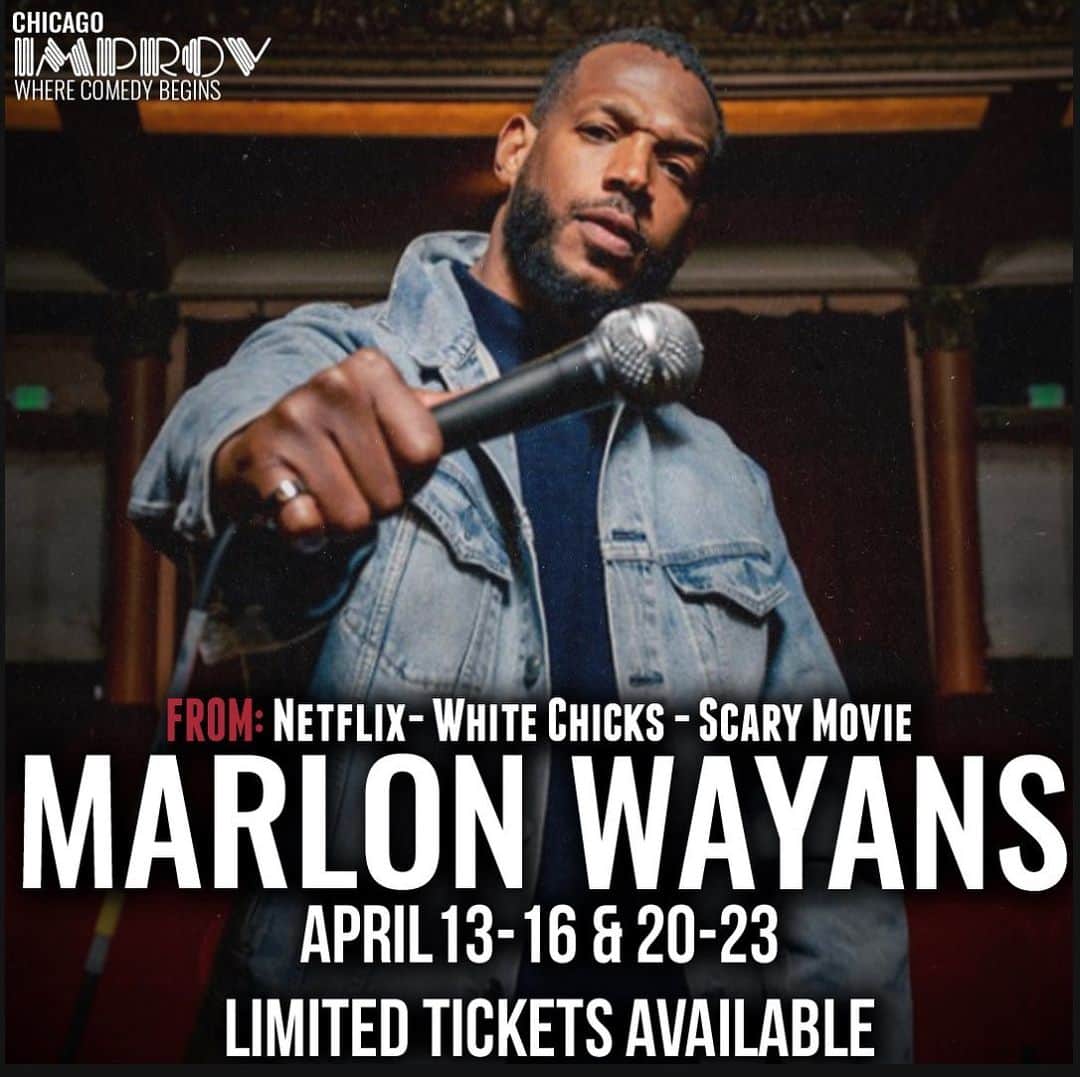 マーロン・ウェイアンズのインスタグラム：「@marlonwayans  ⚡️12 Sold Out Shows⚡️  Limited 🎟️’s: Just Added 13th Show Thursday #Chicago Improv.com #Legend」