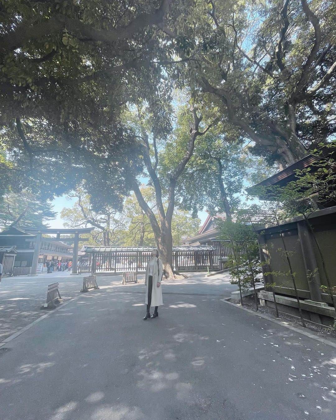 片山萌美のインスタグラム：「⛩🌳🌳  この間 お仕事の空き時間 マネージャーと 明治神宮をお散歩した🌿  お天気良くて 気持ち良すぎた☺︎☺︎☺︎♡  #moemikatayama  #明治神宮　  上、見過ぎじゃない？」