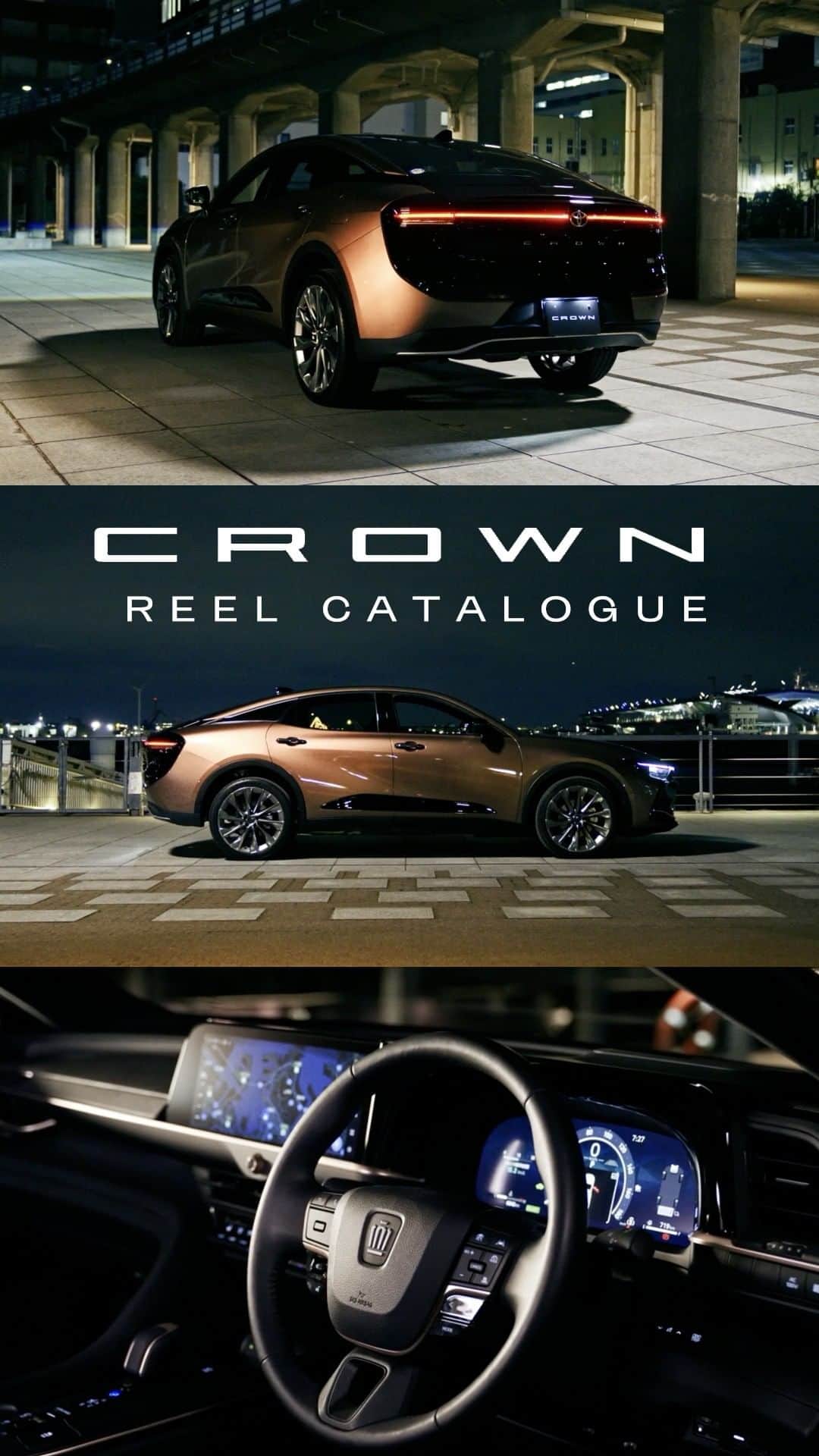 のインスタグラム：「CROWN REEL CATALOGUE Night version  ※許可を得て撮影を実施しています。  #トヨタ #TOYOTA #クラウン #CROWN #トヨタグラム #リールカタログ​ #videotips #creative #creativevideo #filmmakers #reels #tutorial #smartphone​」