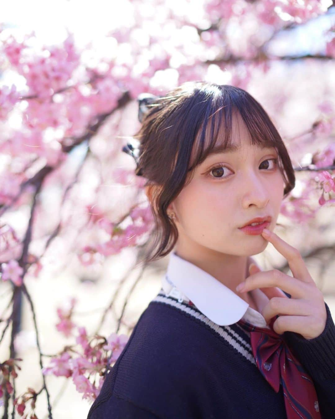 星野愛美さんのインスタグラム写真 - (星野愛美Instagram)「桜ポートレート.③🌸 . . . . . . . . . . #シブサン　#ピンククラス　#アイドル　#被写体　#サロンモデル　#ポートレート　#桜　#制服　#作品モデル　#05 #高校生　#jk #sjk #jkブランド #jkの素敵な思い出 #ootd #instagood #followｍe」3月20日 20時49分 - aimi._.nn08