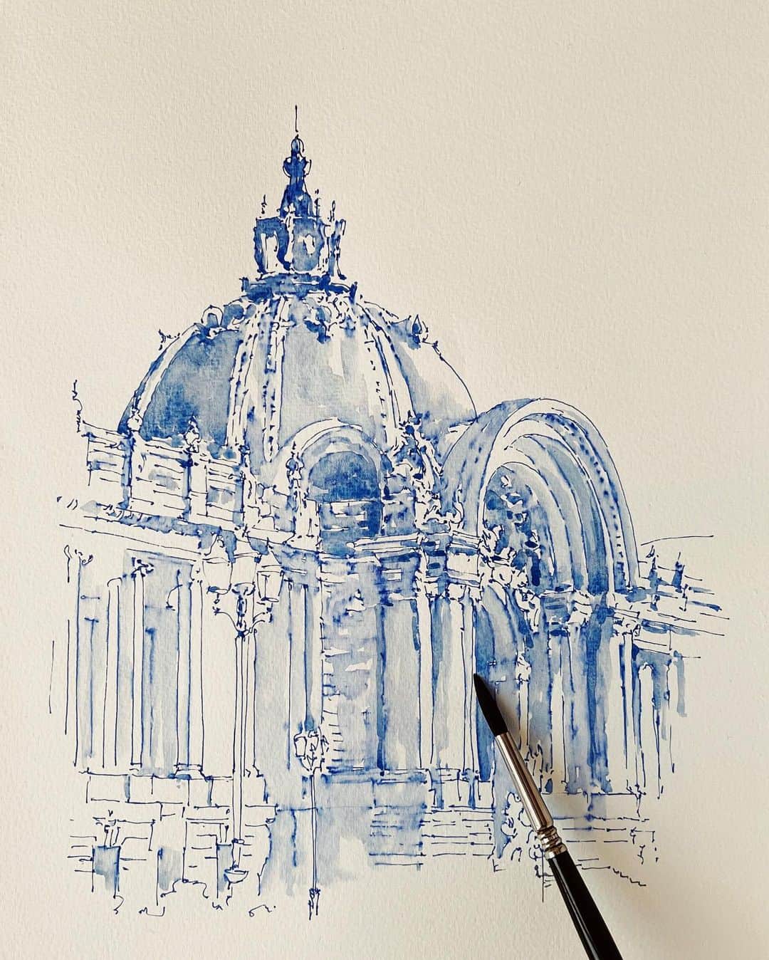 PSNYのインスタグラム：「An ink sketch of the Petit Palais in Paris #blueink」
