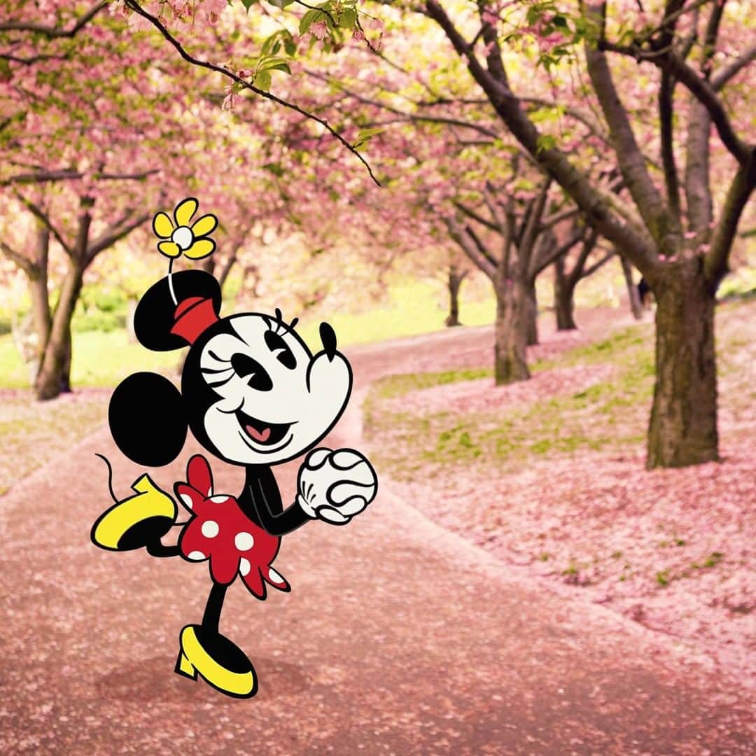 ミニーマウスのインスタグラム：「Blooming with excitement for the first day of spring! What is your favorite flower? 🌷🌺🌻」