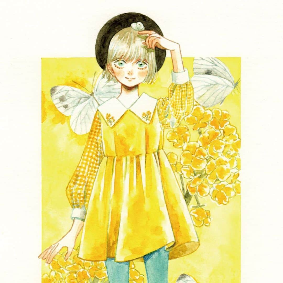 のインスタグラム：「菜の花色のワンピース . 菜の花がきれいな季節になりましたね🌼 皆さんのお気に入りの黄色のファッションアイテムを教えてください🎨 . . . . .  #illustration #illustrator #art #drawing #watercolor #watercolorpainting #watercolorart #watercolorillustration #透明水彩 #水彩イラスト #水彩画 #イラスト #アナログイラスト #일러스트　#드로잉 #그림스타그램 #손그림 #미술 #스케치 #插图 #畫畫 #插畫 #手繪 #繪 #绘画 #kidsillustration #kidsfashion」