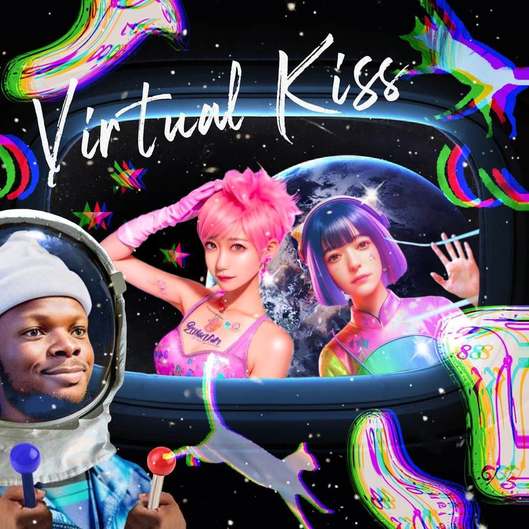 マコ・プリンシパルのインスタグラム：「❤️まこみなみん💙新曲Release! 「Virtual Kiss (ROMderful Remix)」  各サブスクはこちらから📻💐 https://linkco.re/Qpx5V3g6  アートワークスは、流行のAI画像とみなみちゃんのイラストをMIXコラージュしてつくりました♡ 春らしいHappy music♡ぜひ沢山聴いてください✨🫶 _____  渡辺真子 a.k.a Mako Principalと、多賀みなみ による、アートと音楽を行き来するBedroom Pop Duo まこみなみん❤️💙が、2023年3月21日新曲リリース！  “コロナ禍にリリースされた「Virtual Kiss」を、SIRUPやDEANとのコラボレーションでも話題、バーミンガム出身で韓国在住のトラックメーカーROMderfulがRemixした神ワークス。  まこみなみんと所属レーベル、OIRAN MUSICのプロデューサーであるカワムラユキに、カワムラが3曲のサウンドプロデュースを手がけたオープンワールドRPG「CYBERPUNK 2077」のファンだった事をキッカケにSNSでROMderfulがコンタクトを取ったことから始まったプロジェクト。”  🚀🌟🌈💄🐈  ゲーム「サイバーパンク2077 」で歌わせていただいた事をきっかけに、ROMderfulさんとの新しい作品が生まれた✨  サイバーパンク2077 の楽曲… 海外とのゲーム音楽の作品作りは新しいチャレンジで、かなり難解でしたが本当に楽しかったなあ…！ 私が歌った“英語”がなぜか中国語に聴こえるという不思議なエピソードも😹思い出沢山！  色々な方達にご協力いただきながら、プロデューサーで作詞家であるカワムラユキさんと一緒にDIYで挑みました！  続く世界…感慨深い…🥹 今までもこれからもこうして マイペースに作品を作り続けたいです✨  #newmusic #dreampop #japan #tokyo #サイバーパンク #サイバーパンク2077 #cyberpunk #cyberpunk2077 #cyberpunkart #aiart #aiアート #artwork #collageart #タイムマシーン #timetravel #japangirl #idle #japanesegirl #japaneseculture」