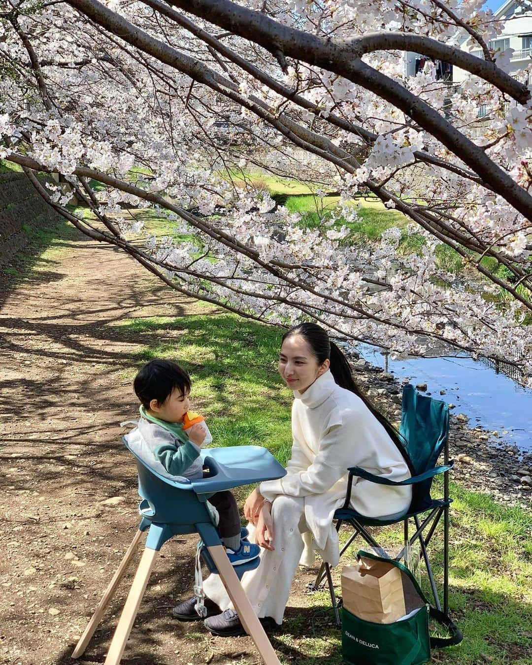 芥川舞子さんのインスタグラム写真 - (芥川舞子Instagram)「ちょっとした空き時間に、サンドイッチを買って軽やかに向かってみたら...ベストタイミングでお花見ができました🌸  近所に流れている川「野川」の桜の枝は川のほとりまで延びているので、こんなにも間近で桜を拝むことができます。  混雑していてお酒を飲む人が多いお花見ばかりしてきた都会育ちの私にとって、このような静けさの中で過ごすお花見は本当に贅沢な時間でした。  1分で組み立てられる超軽量ベビーチェア @stokkejapan  はここでも大活躍でした。  #お花見できた #今年はタイミングばっちり #2023桜 #野川の桜  #ストッケクリック #ストッケのある暮らし」3月21日 14時42分 - maiko.akutagawa