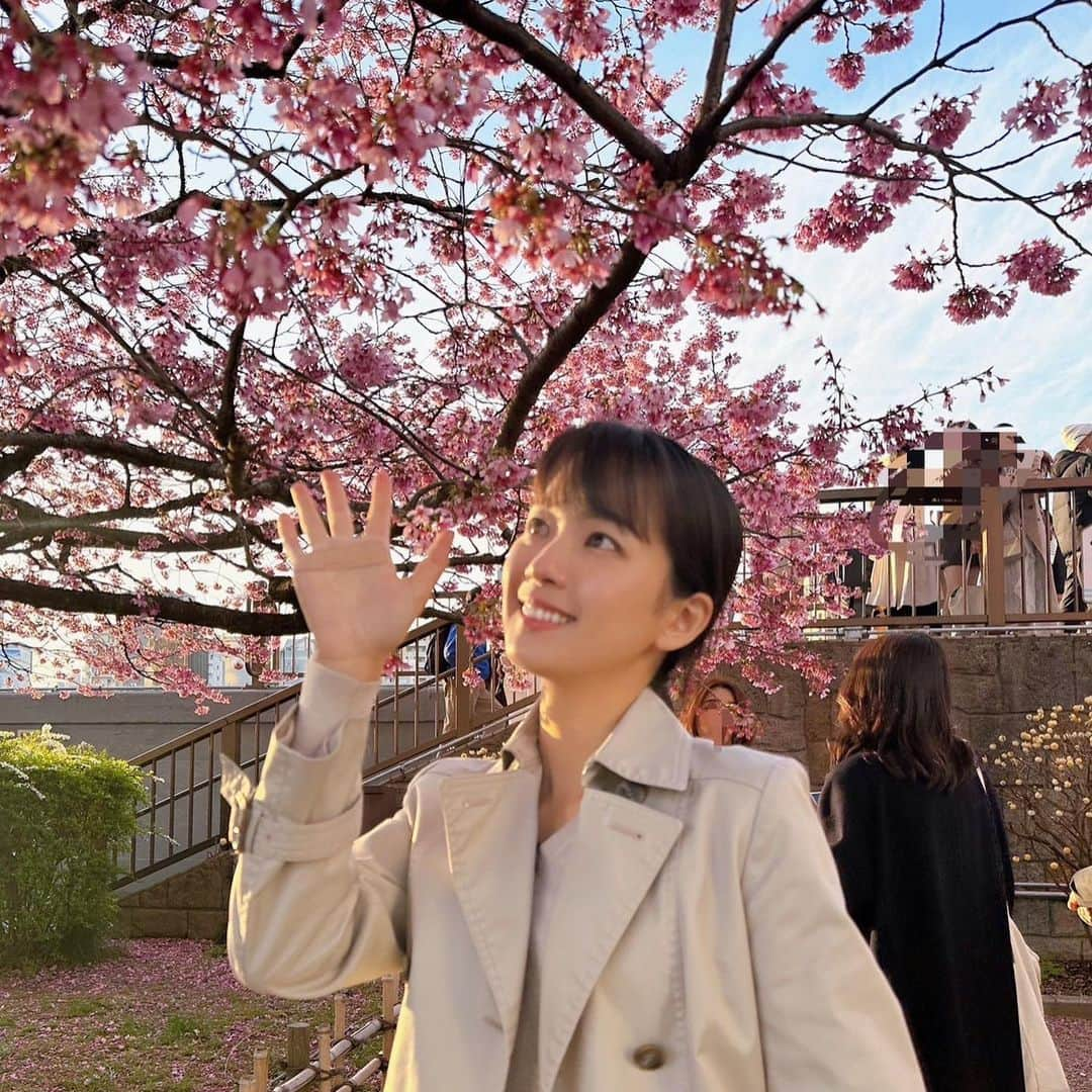 紀真耶のインスタグラム：「ワイドスクランブルで隅田川のお花見について取材しました✨ 今年はどんなお花見を予定していますか？  ☆ ☆ #顔がぼやっとしている #ピントが合わなかったかな #桜 #お花見 #屋形船 #ワイドスクランブル #紀真耶」