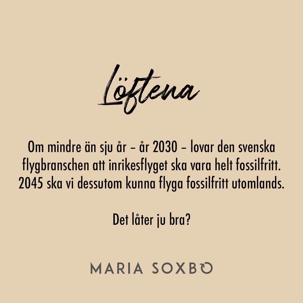 Maria Soxboさんのインスタグラム写真 - (Maria SoxboInstagram)「Snart är elflyget här, och tills dess flyger vi på biobränsle? Nix.  Tack vare Energimyndigheten (och @klimatgranskaren som sammanställt 👊🏻) så VET vi att flyget inte är hållbart idag. Det når inte ens de MINIMALA krav som ställs på inblandning av förnybart bränsle – 3 av 5 bränslebolag misslyckas med det och får böter. Flyget är 99,4% fossilt.   Flyget må stå för bara några få procent av de globala utsläppen, men för individen är det nästan alltid den största utsläppsboven. Igår släpptes en brutalt viktig IPCC-rapport, och budskapet är (återigen) glasklart. Vi måste öka takten. Vi måste göra allt vi kan. Vi kan inte leta bortförklaringar eller ursäkter.  Det stora ansvaret ligger absolut på politiker och företag. Och just nu gör de allra flesta INTE sitt jobb, eftersom de globala utsläppen fortfarande ökar. Det är frustrerande, minst sagt. Och läskigt.  Men just därför måste vi alla göra precis allt vi kan för att bidra till utsläppsminskningarna, omställningen och opinionen. En sån grej som att vägra sätta sig på ett flygplan om det inte är absolut nödvändigt slår alla flugor i en smäll.  1) Utsläppen minskar.  2) Flygbranschen får eld i baken att ställa om.  3) Vi förskjuter de ohållbara normer som får andra individer att flyga eftersom ”alla andra gör det”.  Och 4) politiker som idag kramar flyget får anledning att tänka om.  Just nu är vi många som börjat planera sommarsemestern. Jag har inte flugit på en sommarsemester sedan 2010 (och inte flugit alls sedan 2018), och tro mig – det kan skapas fantastiska sommarminnen ändå. Minnen som dessutom doftar och smakar gott, istället för att skava, ge en bitter eftersmak och skapa klimatångest.   Sverige är fantastiskt, Europa är fantastiskt och hemester är också fantastiskt! Det får vi inte glömma ett år som detta, när det kanske inte ens finns pengar att åka någonstans för. Att njuta av att få vara hemma utan måsten och tider att passa är en underskattad lyx! Eller vad säger ni?」3月21日 19時21分 - mariasoxbo.se