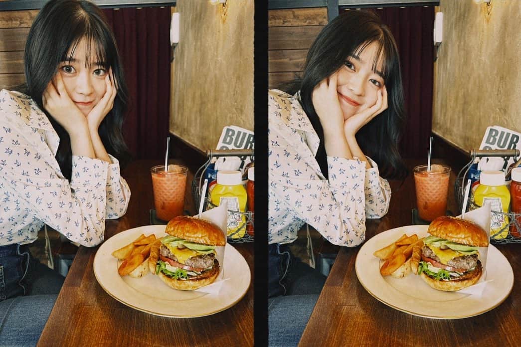 のインスタグラム：「🍔🙂  結構好きな食べ物  #坂井仁香#ひとちゃん#超とき宣#超ときめき宣伝部#私服#アイドル#春コーデ#今日のコーデ#沖縄#沖縄旅行#沖縄観光#沖縄グルメ#ハンバーガー」