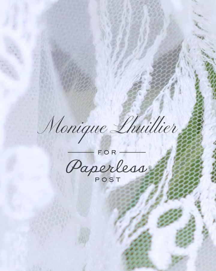 Monique Lhuillierのインスタグラム：「Introducing the @MoniqueLhuillier for @PaperlessPost collection, inspired by the designer's romantic and ethereal bridal gowns. The offering provides an elevated range of digital wedding invitations featuring dreamlike designs, relaxed elegance, and tradition through a contemporary lens. View the full collection at the link in our bio.」