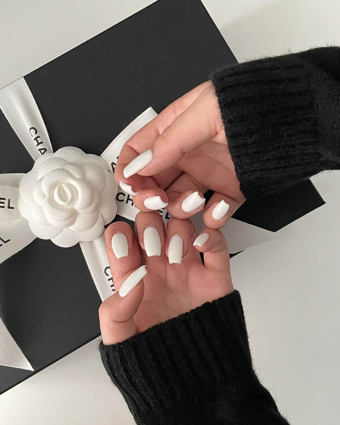 河崎みーなのインスタグラム：「NEW NAIL🤍🖤  ホワイトのワンカラーが好きすぎて4回目です、 @_jemiy_u  . . .」