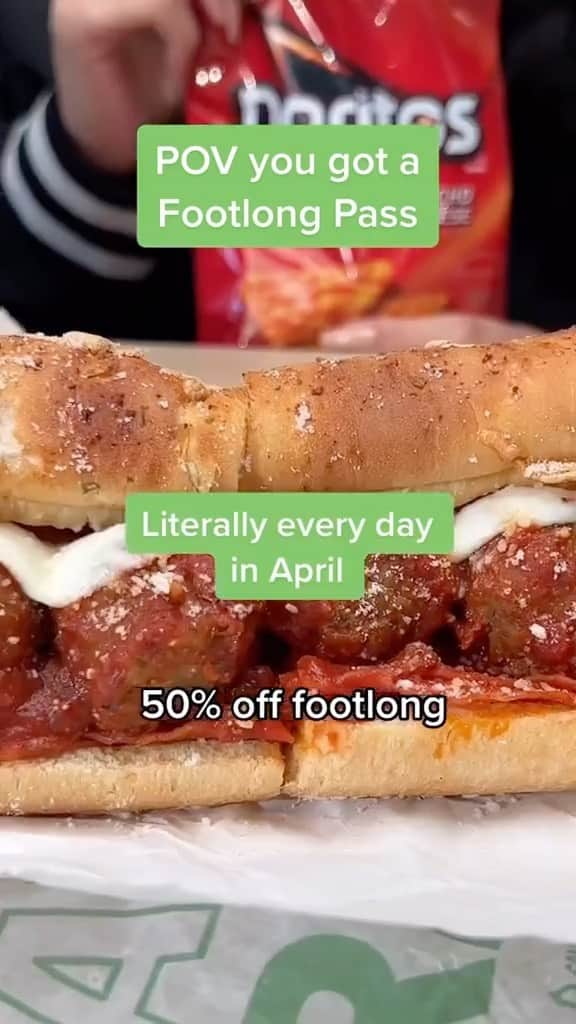 Official Subwayのインスタグラム：「We love this view 🤑 Snag a Footlong Pass for 50% off any footlong EVERY DAY in April. Limited passes available for digital purchase starting TODAY!   Terms and conditions apply. See subwayfootlongpass.com.」