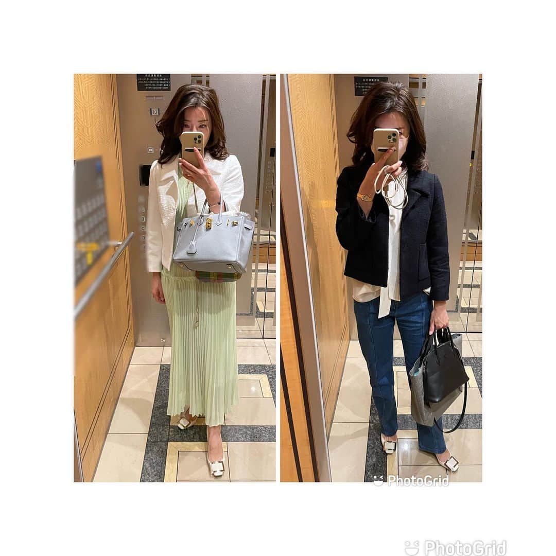 川村ひかるのインスタグラム：「❤︎  今週のお出かけ  昼間はJKにデニムで打ち合わせ 夜はJKにワンピ👗でディナー  同じに日の昼夜コーディネート  #150cmコーデ」