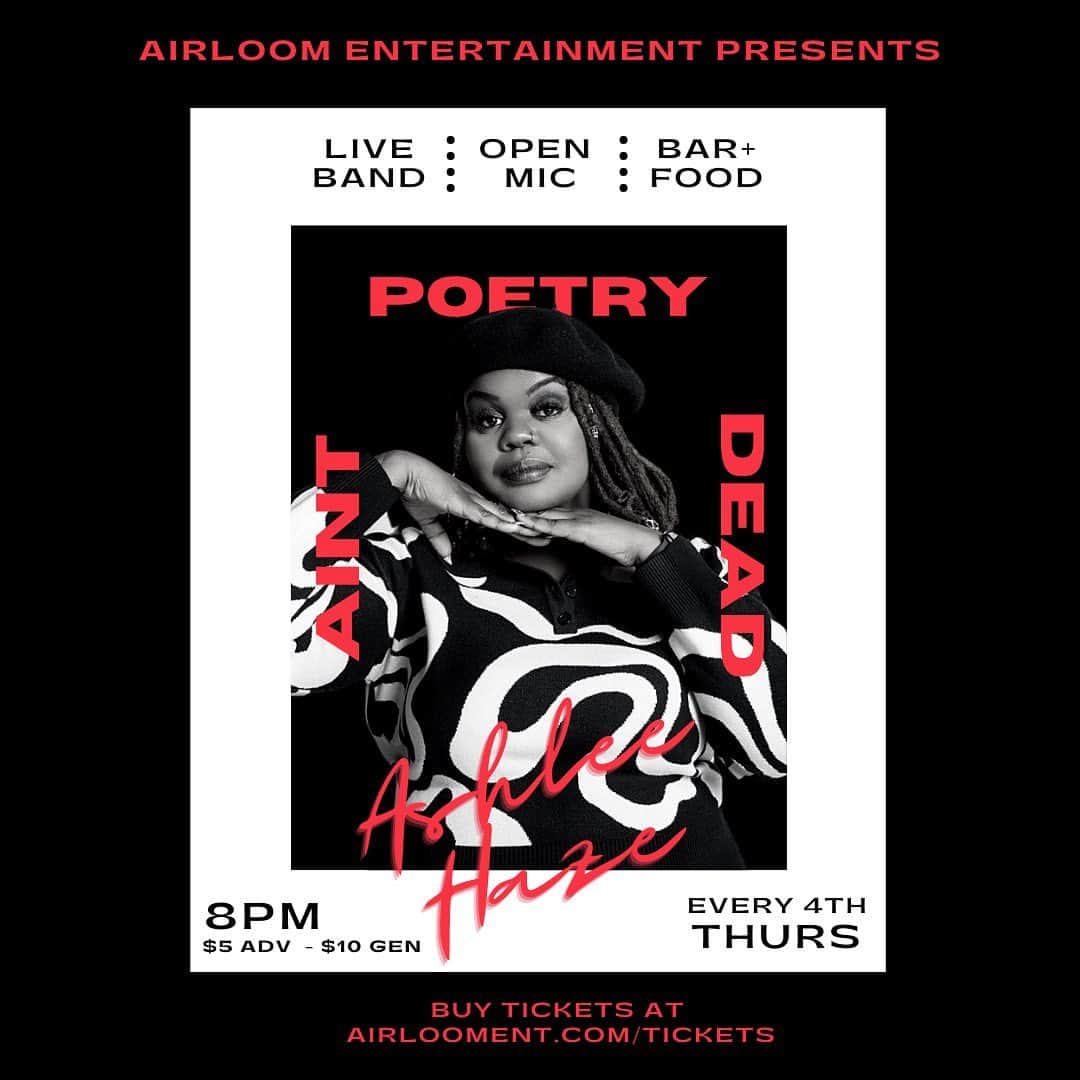 アシュリー・ヘイズのインスタグラム：「Tomorrow, tomorrow! I’ll be rocking with @airlooment for #poetryaintdead They have a fire house band and some fantastic features lined up. See you there! 🎙️」